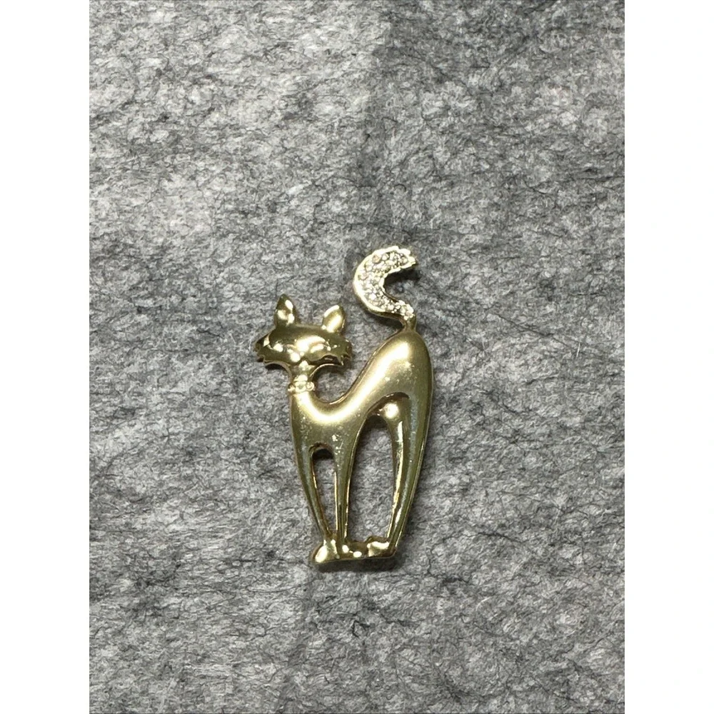 1980s Cat Kitten Kitty Rhinestone Vintage Figural Pin Brooch